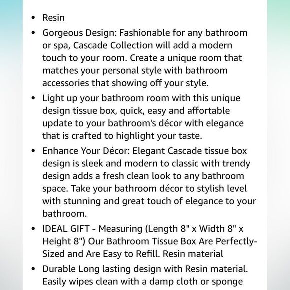 NEW Popular Bath TissueโBox Cascade Collection Kleenex CoverโResin - Picture 5 of 5